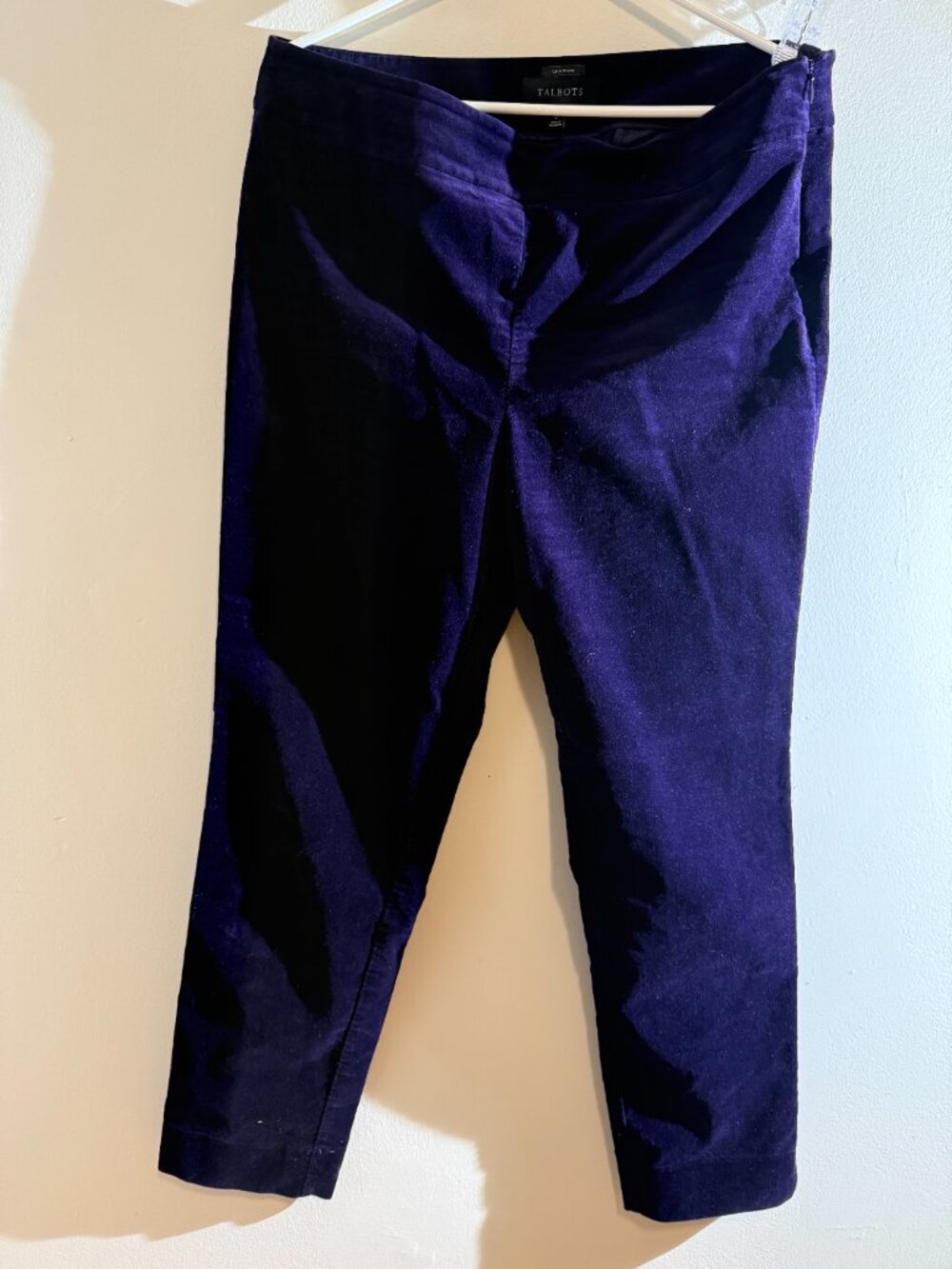Talbots Chatham Ankle Velvet Pants Deep Purple Side Zip Slim Leg | Size 12